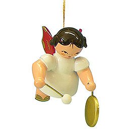 Christbaumschmuck Engel mit kleinem Gong - Rote Flgel - schwebend - 5,5 cm