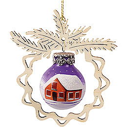 Christbaumschmuck Glaskugel in Zweig - Winterhaus - 8 cm