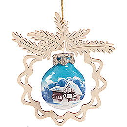 Christbaumschmuck Glaskugel in Zweig - Winterlandschaft - 8 cm