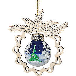 Christbaumschmuck Glaskugel in Zweig - Winterwald - 8 cm