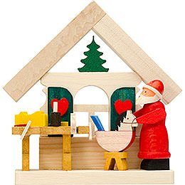 Christbaumschmuck Haus Weihnachtsmann mit Werkstatt - 7,5 cm