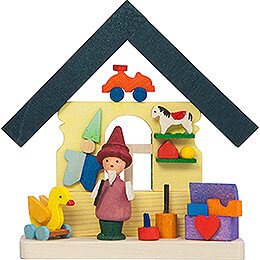 Christbaumschmuck Haus Zwerg mit Spielzeug - 7,4 cm
