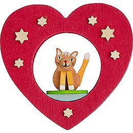 Christbaumschmuck Herz mit Katze  -  7cm