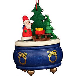 Christbaumschmuck Spieldose blau mit Weihnachtsmann  -  8,1cm