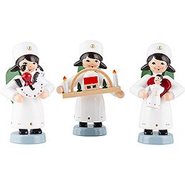 Christmas Angel Ore Mountains, Set of Three, Colored - 7 cm / 2.8 inch