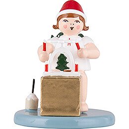 Christmas Angel sitting with Hat and Pyramid - 6,5 cm / 2.6 inch
