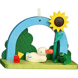 Easter Ornament - Duckling and Frog at Arch - 5,4 cm / 2.1 inch