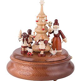 Elektronische Spieldose - Weihnachtsmann und Geschenkeengel natur - 21 cm