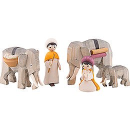 Elephant Herders, Set of Five, Stained - 7 cm / 2.8 inch