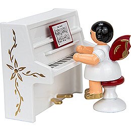 Engel auf Hocker am weißen Klavier, rote Flügel  -  6cm