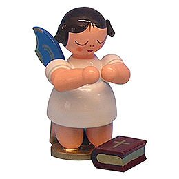 Engel mit Bibel - Blaue Flgel - kniend - 6 cm