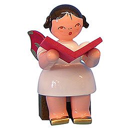 Engel mit Buch - Rote Flgel - sitzend - 5 cm