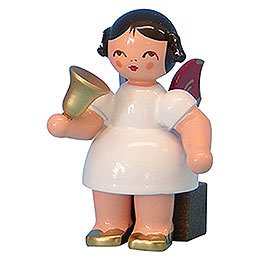 Engel mit Glocke - Rote Flgel - sitzend - 6 cm