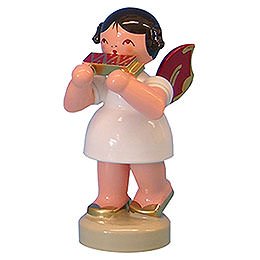 Engel mit Mundharmonika - Rote Flgel - stehend - 6 cm