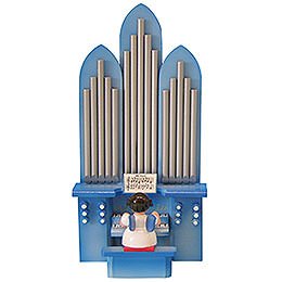 Engel mit Orgel - Blaue Flgel - 18,5 cm