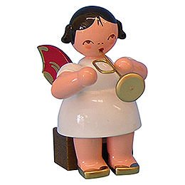 Engel mit Trompete - Rote Flgel - sitzend - 5 cm