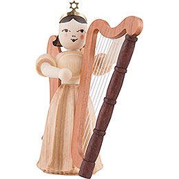 Faltenlangrockengel mit Harfe, natur - 6,6 cm