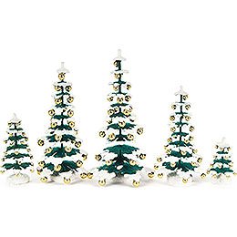 Fir Trees with Golden Baubles - 5 pieces - 15 cm / 5.9 inch