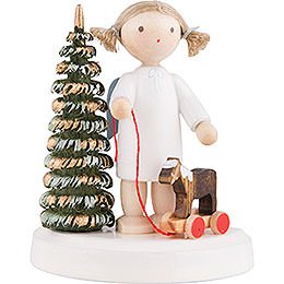 Flax Haired Angel at the Christmas Tree with Little Horse - 5 cm / 2 inch