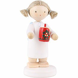 Flax Haired Angel with Christmas Candle  -  5cm / 2 inch