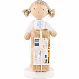 Flax Haired Angel with Christmas Gift  -  5cm / 2 inch