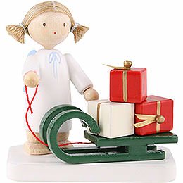 Flax Haired Angel with Christmas Sleigh  -  5cm / 2 inch