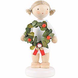 Flax Haired Angel with Christmas Wreath  -  5cm / 2 inch