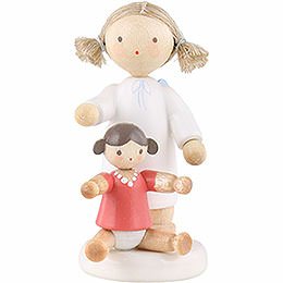 Flax Haired Angel with Doll  -  5cm / 2 inch