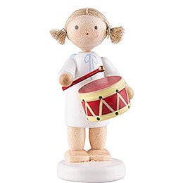 Flax Haired Angel with Drum  -  5cm / 2 inch