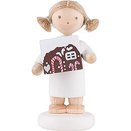 Flax Haired Angel with Gingerbread House  -  5cm / 2 inch