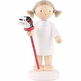 Flax Haired Angel with Hobby Horse  -  5cm / 2 inch