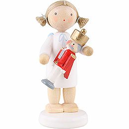 Flax Haired Angel with Nutcracker - 5 cm / 2 inch