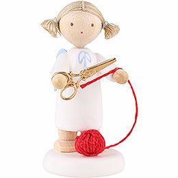 Flax Haired Angel with Scissors and Ball of Wool  -  5cm / 2 inch