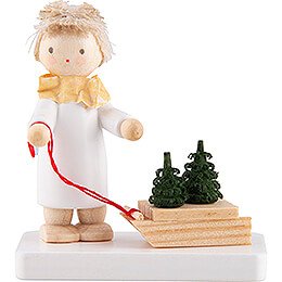 Flax Haired Angel with Sled and Tree Saplings  -  5cm / 2 inch
