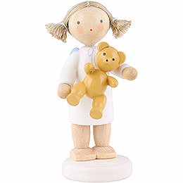 Flax Haired Angel with Teddy Bear  -  5cm / 2 inch