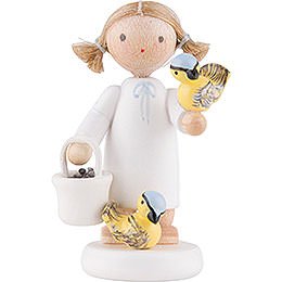Flax Haired Angel with Titmice  -  5cm / 2 inch