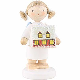 Flax Haired Angel with with Ore Mountain Light House  -  5cm / 2 inch