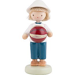 Flax Haired Children Boy with Ball - 5 cm / 2 inch