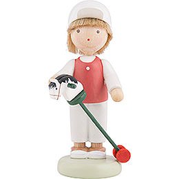 Flax Haired Children Boy with Hobby Horse - 5 cm / 2 inch