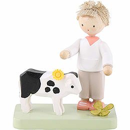 Flax Haired Children Boy with Little Calf  -  5cm / 2 inch