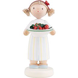Flax Haired Children Girl with Cherries - 5 cm / 2 inch