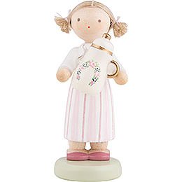 Flax Haired Children Girl with Coffee Pot - 5 cm / 2 inch