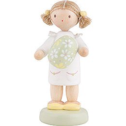 Flax Haired Children Girl with Easter Egg, Green  -  5cm / 2 inch