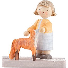 Flax Haired Children Girl with Fox - 4,4 cm / 1.7 inch