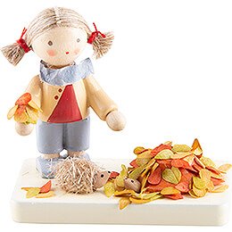 Flax Haired Children Girl with Hedgehog - 3,9 cm / 1.5 inch