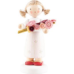 Flax Haired Children Girl with Hollyhocks - 5 cm / 2 inch