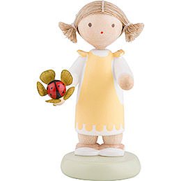 Flax Haired Children Girl with Lady Bug  -  5cm / 2 inch