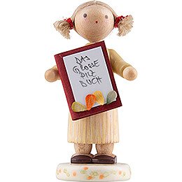 Flax Haired Children Girl with Mushroom Book - Edition Flade & Friends - 4,5 cm / 1.8 inch