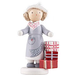 Flax Haired Children Girl with Presents - Edition Flade & Friends - 5 cm / 2 inch