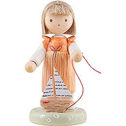 Flax Haired Children Girl with Sailboat - Edition Flade & Friends - 5 cm / 2 inch